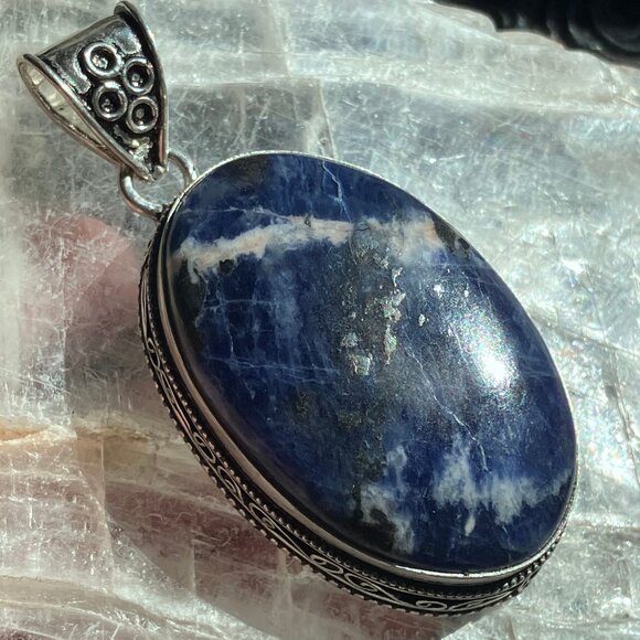 Sodalite With Pyrite Stone Crystal Jewelry Pendant - Picture 3 of 8